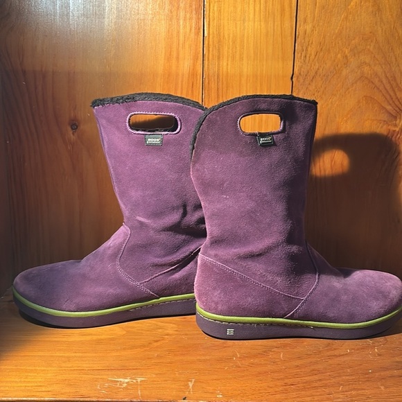 Bogs Boga Purple Green Suede Leather Fleece Lined Waterproof Winter Boots Size 6 - Picture 5 of 9